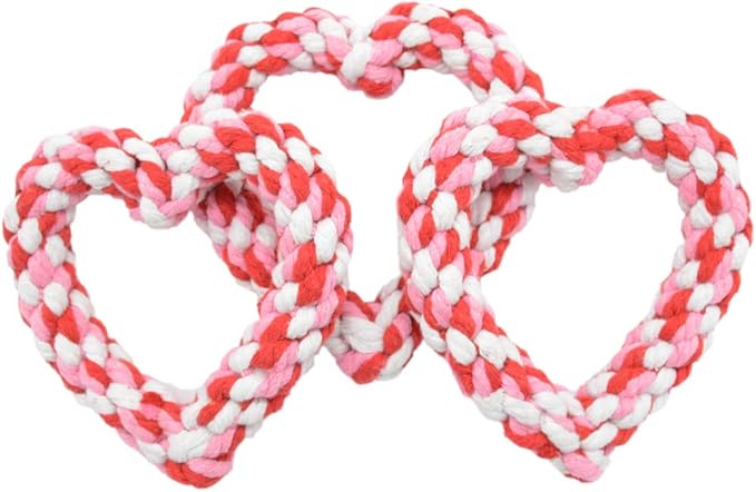 3PCS Valentine's Day Dog Rope Toys Heart Shaped Durable Chew Toy for Small to Medium Dogs