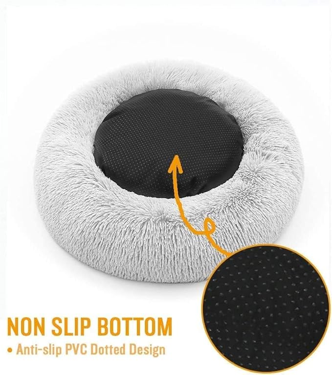 Original Calming Donut Dog and Cat Bed in Shag Fur, Dog Beds for Large Dogs, Anti Anxiety Round Fluffy Plush Faux Fur Pet Bed (40'' x 40'')