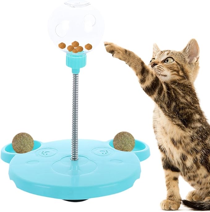 Dog Cat Slow Feeder Toy, Pet Feeding Toy Treat Ball,Funny,Interactive,Cat Treat Toy Food Dispenser for Kitty Indoor Puppy Exercise, Bear, Blue