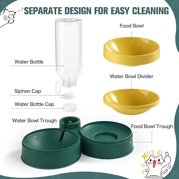 Cat Food Bowl, Cat Bowls Whisker Friendly with Water Dispenser for Cats and Small Dogs