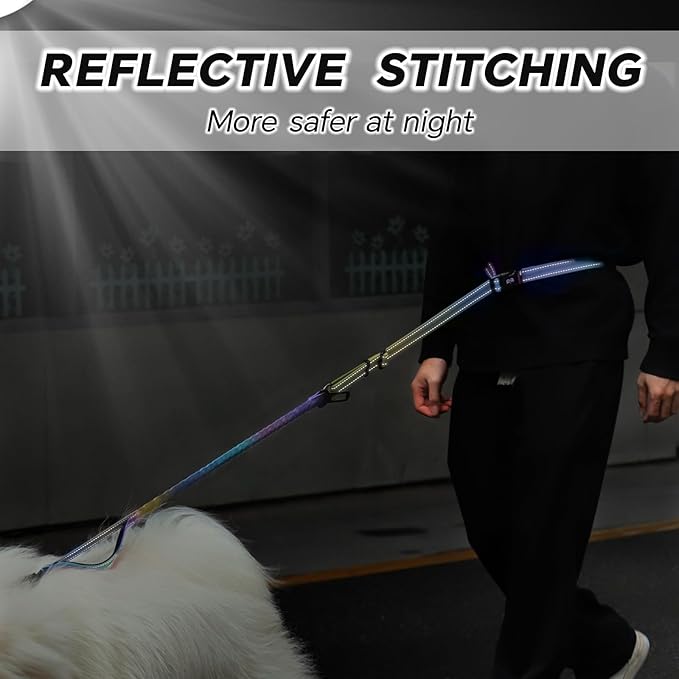 Hands Free Dog Leash, Adjustable Heavy Duty Bungee Waist Leash Belt for Medium Large Dogs Walking Running Hiking with Reflective(Multi-Colored)