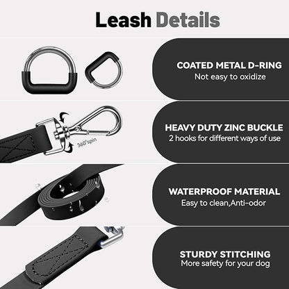 Waterproof Dog Leash with Poop Bag Holder, 5FT/6FT Adjustable Length with 2 Swivel Hooks, Odor-Free & Easy-Clean Dog Lead for Large Medium Small Dogs