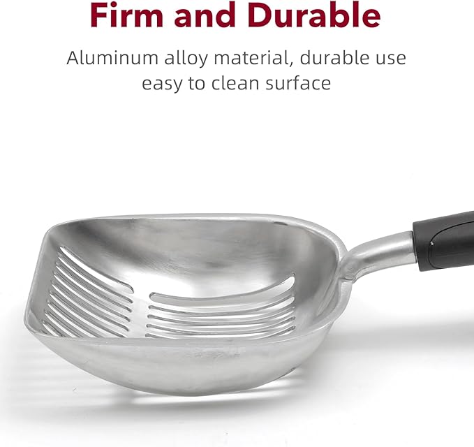 Cat Litter Scoop, Kitty Metal Scooper, Aluminum Alloy Sifter, Kitten Pooper Lifter, Deep Shovel, Long Handle, Poop Sifting, Durable, Heavy Duty, for Litter Box