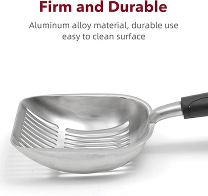 Cat Litter Scoop, Kitty Metal Scooper, Aluminum Alloy Sifter, Kitten Pooper Lifter, Deep Shovel, Long Handle, Poop Sifting, Durable, Heavy Duty, for Litter Box