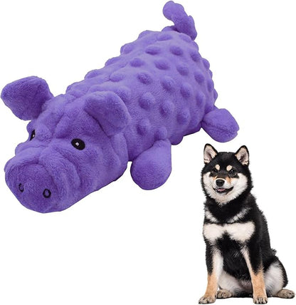 Andiker Dog Squeaky Toys, 10 in/24.5 cm Plush Dogs Toy Soft Dog Chew Toys in Pig Shape for Chewing Biting, Stuffed Puppy Toys with a 9.5 cm Squeaker and Crinkle Paper for All Breed Sizes Dogs (Purple)