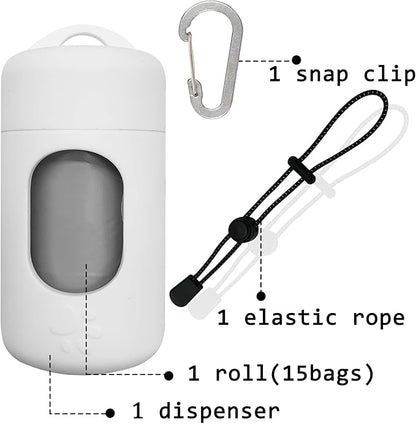 Dog Poop Bag Dispenser for Leash with Snap Clip, Skin-friendly Texture Waste Bag Holder for Dog Walks and Cats, Pets Litter Bag Container, Indoor & Outdoor Use (White, 1)
