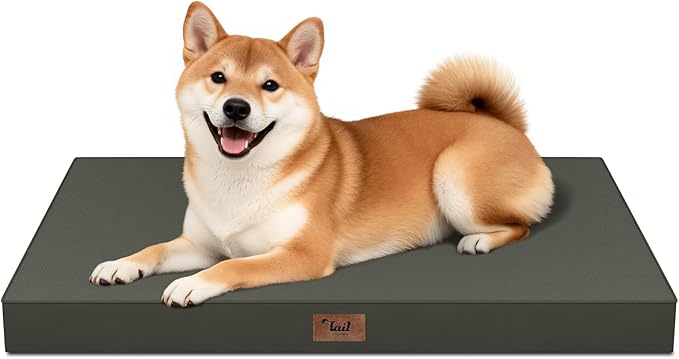 Outdoor Dog Bed for Medium Dogs, Waterproof Dog Crate Mat Orthopedic Egg Crate Foam Pet Bed with Washable Removable Oxford Cover, Brown