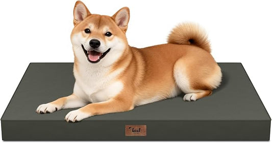 Outdoor Dog Bed for Medium Dogs, Waterproof Dog Crate Mat Orthopedic Egg Crate Foam Pet Bed with Washable Removable Oxford Cover, Brown