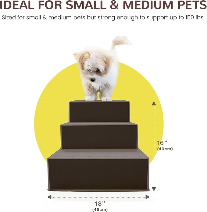 Pet Easy Steps Stairs for Small & Med Dog Cat Bed Sofa Chair - Adjustable Height & Portable - Stable with Rubberized Anti- Slip Mat & Magnetic Alignment - Easy 10 Second Setup - Espresso