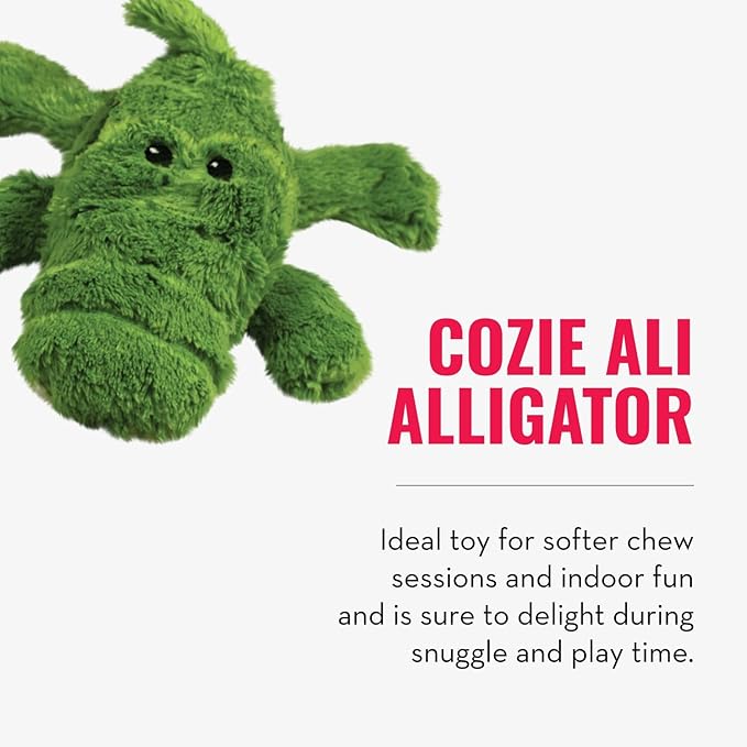 KONG Cozie Ali Alligator & SqueakAir Balls (3 Pack) - Dog Fetch & Chew Toys for Fun - Soft Toy Alligator for Indoor Play - Durable Dog Toy Balls for Outdoor Play - for Medium Dogs