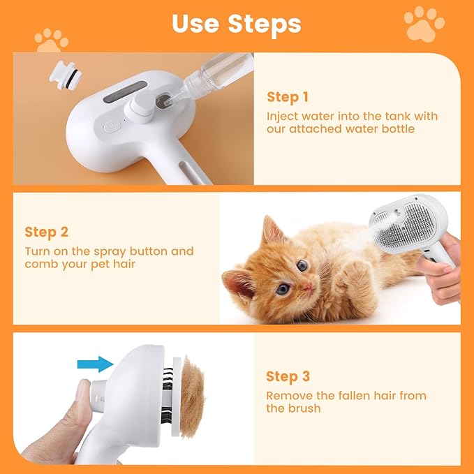 Pet Steam Brush for Indoor Cats & Dogs, Self Cleaning Cat Brush for Shedding & Grooming Supplies, Anti-Static & Anti-Flying Hair Water Mist Spray Hair Removal Comb for Long & Short Haired Animals