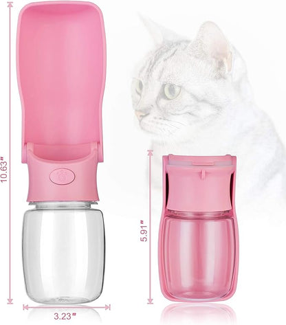 Foldable Dog Water Bottle, 2in1 Portable Leak Proof Puppy Drinking Bottle Dispenser for Puppy Small Medium Large Dogs, Dishwasher Safe Pet Accessories for Outdoor Traveling (Pink,12oz)