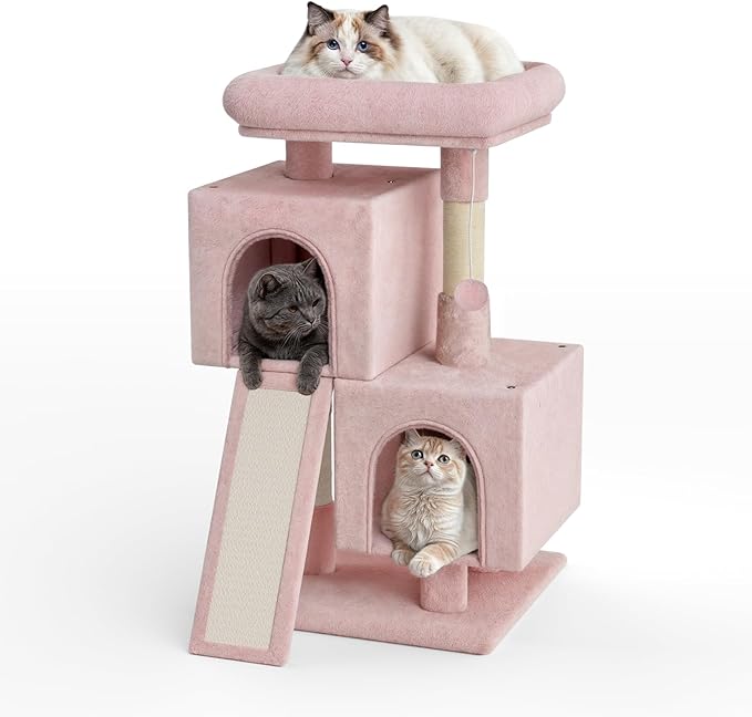 Magshion 34" Cat Tree Tower for Indoor Cats, Multi-Level Cat Condo with Extra Large Perch, Scratching Post and Sisal Ramp, Climbing Stand for Indoor Cats and Kittens, Soft Pink