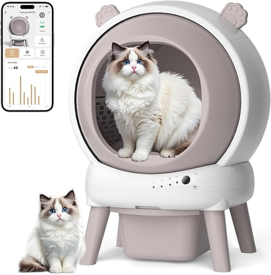 Self Cleaning Litter Box for Multiple Cats, Automatic Litter Box with APP Real-Time Monitor, Dual Safety Protection, Odor-Free Waste Disposal Includes Trash Bags, Pink