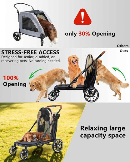 Dog Stroller for Large Dogs & Cats up to 130 lbs,Foldable Large Pet Stroller for 2 Dogs with Storage Pocket,Extra Large Heavy Duty,All Terrain Wagon Cart with Air Mesh