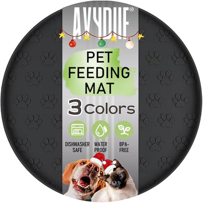 Pet Feeding Mats for Food and Water, Waterproof Anti-Slip Placemats for Dog Cat Bowl, 1 Pack Silicone Pet Food Mat, Dishwasher Safe 10.9 × 10.9 (1 Pack, Black)