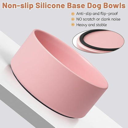 Dog Bowls, Non Slip Ceramic Dog Food and Water Bowl with Silicone Base, Heavy Pet Feeding Bowl for Puppies, Small and Medium Dogs (Pink, 6 Inches)