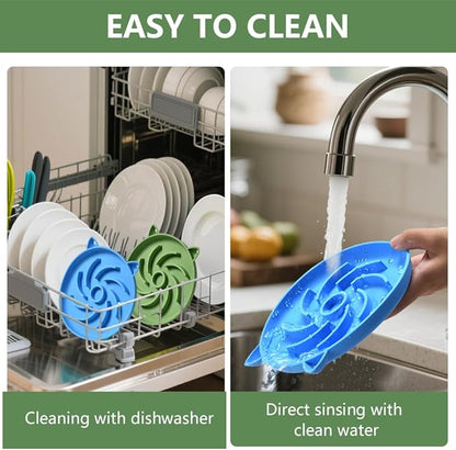 2Pcs Silicone Slow Feeder Cat Bowl,Puzzle Feeder,Interactive Toys,Slow Feeding cat Bowl Suitable for All Dry and Wet Foods,Easy to Clean Silicone Bowls (Green and Blue)