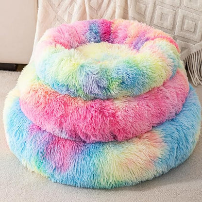 Cat Beds for Indoor Cat Dog Bed Dog Donut Bed Small Pet Bed Dog Calming Bed Warm Puppy Bed Cat Beds Baby Kitten Bed Fluffy Donut Bed Up to 7 Lbs Small Pet