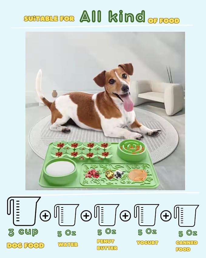 Silicone Lick Mat & Slow Feeder Bowl for Dogs and Cats – Suction Cup Snuffle Mat for Dogs and Cats – Slow Eating, Smell Training, Collapsible Portable Pet Bowl (Green)