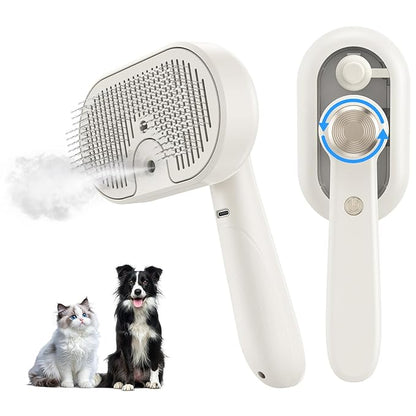Pet Steam Brush for Dog & Cat, 3-in-1 Self Cleaning Cat Brush for Long & Short Haired Animals Low Noise, Anti-Static & Anti-Flying Mist Spray Hair Removal Comb for Shedding & Grooming & Massage
