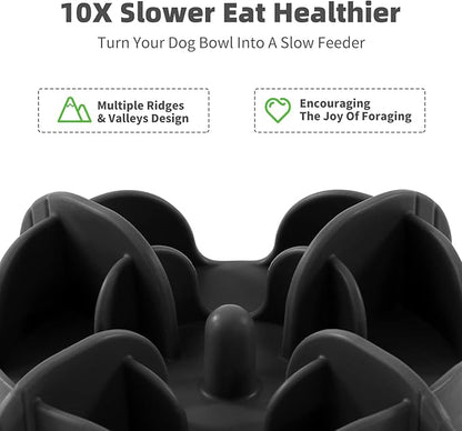 Jaoul Slow Feeder Dog Bowls Insert for Large Breed, 7 Inch Cuttable Slow Feeder Insert with 32 Octopus Suction Cups for Medium Large Size Dog Food Bowl (X-Large, Black)