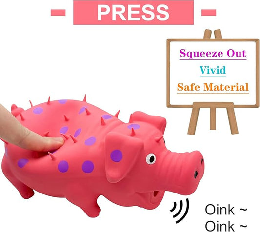 Andiker Dog Squeaky Toy, Dots Latex Dogs Chew Toys with a Oinks Sound Squeaker Grunting Pig Dog Toy Durable Self Play 8" Dogs Squeeze Toy for Dental Biting Chasing to Kill Boring Time (Pink)