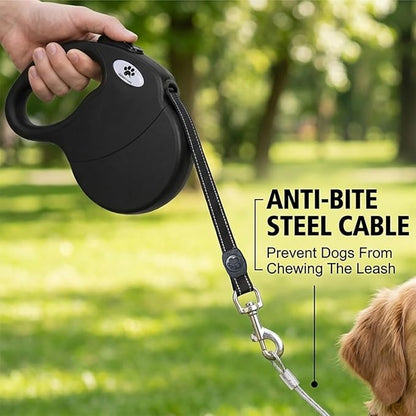 16ft Retractable Dog Leash for Large Breed Dogs up to 110 lbs with a Detachable Chew Proof Extender Wire Ropes (Black L)