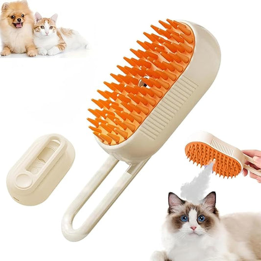 Cloud Care 3-in-1 Self-Cleaning Cat Brush - 360 Rotating Arm, Detachable Silicone Bristle Head (Brown)