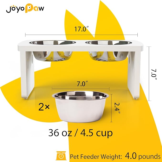Elevated Dog Bowls, Waterproof Raised Dog Bowl for Medium Dogs, HIPS Poly Lumber Stand with 2 Stainless Steel Bowls, Indoor & Outdoor Use (7'' Tall-40 oz Bowl, White)