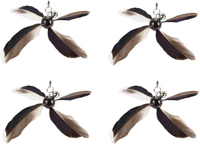 Cat Wand Toys Interactive for Indoor Cats, 4PC 4-Blade Feather Propeller Refills (Classic Mocha Brown)