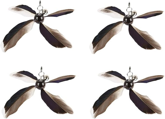 Cat Wand Toys Interactive for Indoor Cats, 4PC 4-Blade Feather Propeller Refills (Classic Mocha Brown)