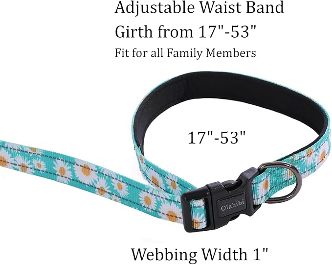 Hands Free Dog Leash, No Pull Bungee Dog Running Waist Leash, with Car Seat Belt, Reflective Stripes, Heavy Duty for Medium and Large Dogs. (Daisy Green, Large)
