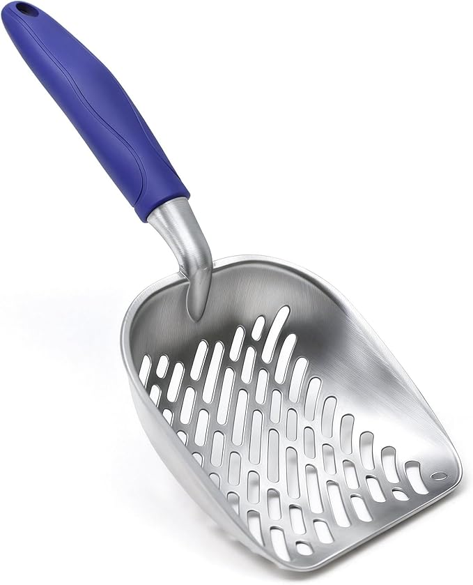 Cat Litter Scoop, Metal Scooper for Cat Box, Aluminum Alloy Sifter, Deep Shovel Poop Cleaner, Long Handle Ergonomic Grip, Rustproof Waterproof Construction, Design for Litter Box Cleaning