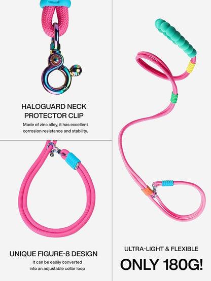 Hands Free Dog Leash 5FT Adjustable Waist Leash with NBR Padded Handle & Zinc Alloy Clip Waist/Crossbody Slip Lead Leashes for Walking (Metaverse Peach)