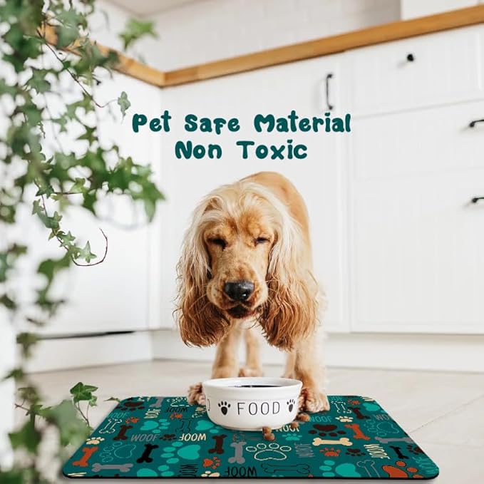 Dog Food Mats for Floors Waterproof, Pet Water Bowl Mats Pet Feeding Absorbent Placemats Green 12 * 20 inch