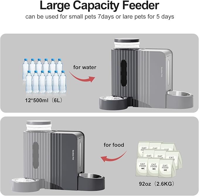 Gardner Pet Gravity Cat Food Feeder and Water Dispenser Stainless Steel Bowls Two-in-One Set Large Capacity Automatic Feeder for Pets Dogs, Puppies, Kittens-(0.8 Gallons x 2)