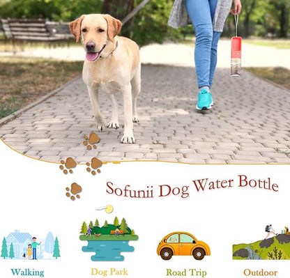 Sofunii Dog Water Bottle for Walking, Portable Pet Travel Water Drink Cup Mug Dish Bowl Dispenser, Made of Food-Grade Material Leak Proof & BPA-Free - 15oz Capacity (Blue&Pink&Green) (Pink) …