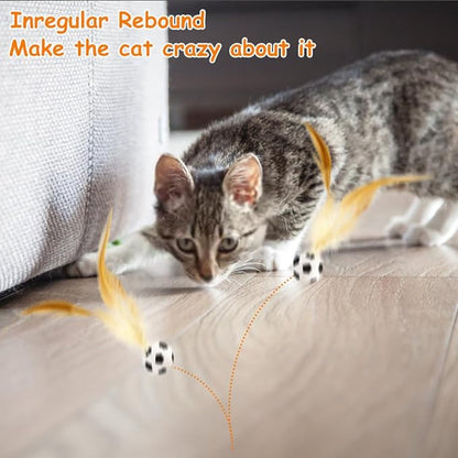 Cat Feather Bouncy Ball Toys, 3 PCS Cat Bulk Bouncy with Feathers, Elastic Bouncy Ball Cats Toys Set for Bored Indoor Adult Kitten Cats