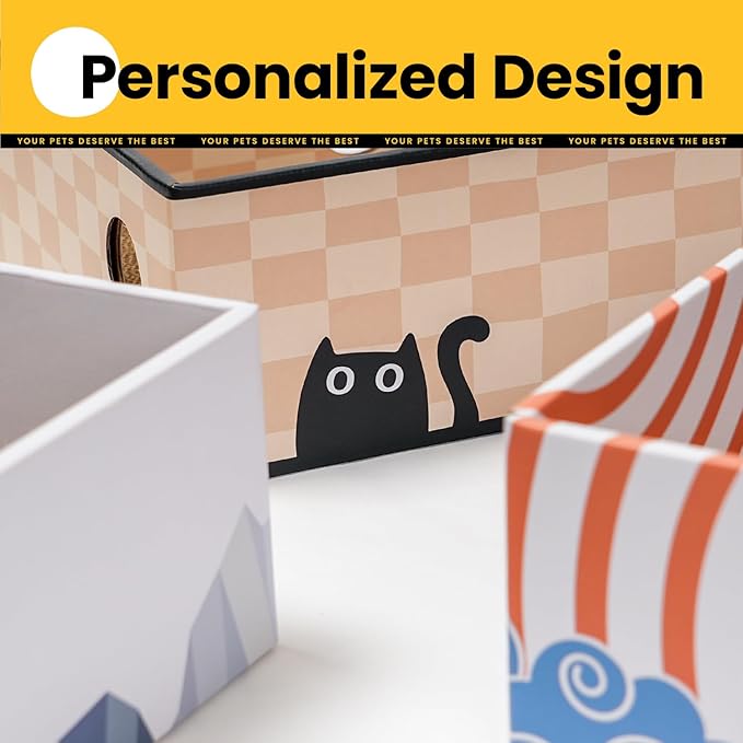 Cat Scratcher Box with Heavy-Duty Double-Sided Cardboard Pad, Cardboard Lounger, Interactive Hole Design, Cat Bed for Indoor Cats, Checkered,Large - 5 Pack