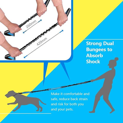 Hands Free Dog Running Leash with Adjustable Waist Belt, Dual Handle Elastic Bungees Retractable Rope for Small and Medium Dogs, Reflective Stitches for Walking Hiking Biking (Large, 25-120lb)