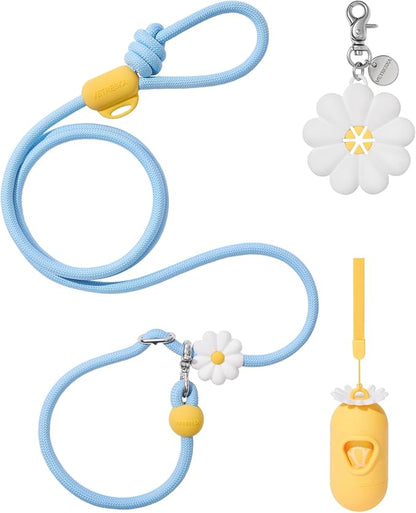 VETRESKA Hands-Free Dog Leash, 8FT Adjustable Rope Leash for Medium Large Dogs, Waist/Crossbody Slip Lead Leashes for Walking, No Pull Dog Leashes with Bag Dispenser, Clip, 3 in 1 Walk Kit (Daisy)