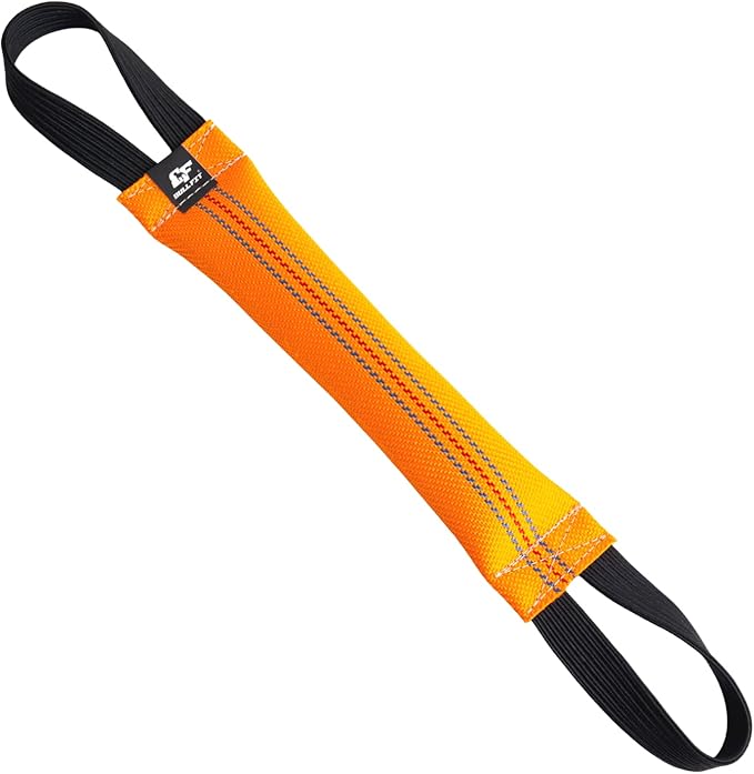Bungee Dog Bite Tug Toy with 2 Strong Handles - Made of Durable & Tear-Resistant Fire Hose - Perfect for Tug of War, Fetch & Puppy K9 Training - Ideal Pull Toy for Medium to Large Dogs, Orange