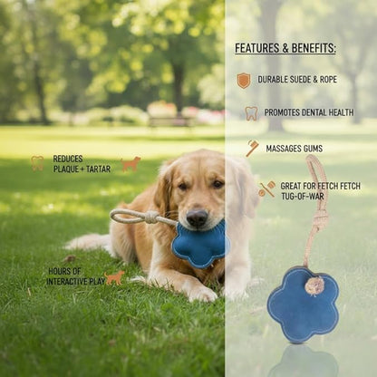 Natural Suede Leather and Rope Dog Chew Toy, Flower Shape Interactive Pet Toy for Medium to Large Dogs, Durable Design for Daily Chewing, Tug Play and Training Use