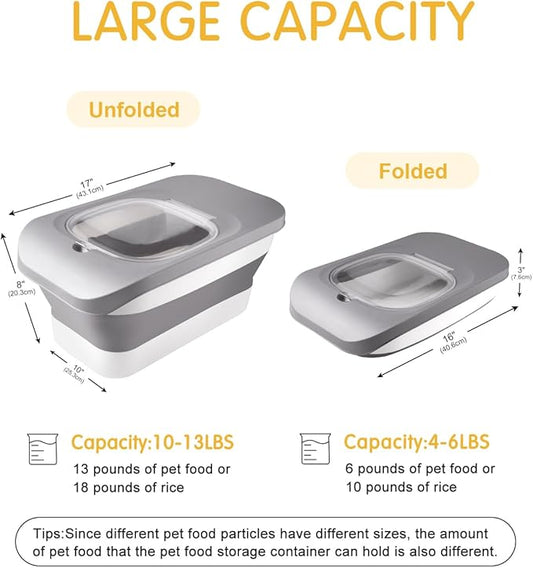 13 Lbs Dog Food Container, Collapsible Dog Food Storage Container with Airtight Lid, Cat Food Storage container Dry Food for Pets, Rice, Cereal, Silicone Pet Bowl and Dog Food Scoop