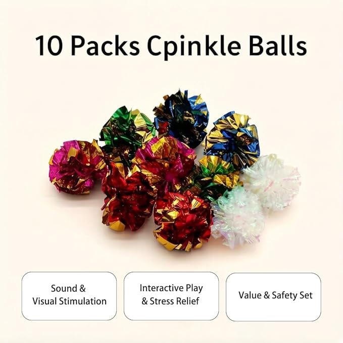 LASOCUHOO Cat Toys, 30 Packs Interactive Cat Toy Pack Including Cat Crinkle Balls, Cat Sparkle Balls, Spiral Springs for Kitten （Random Color）