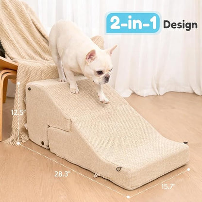 4-Step Dog Stair and Ramp for Small Dogs and Cats, Pet Steps for Bed with Non-Slip Bottom, Beige