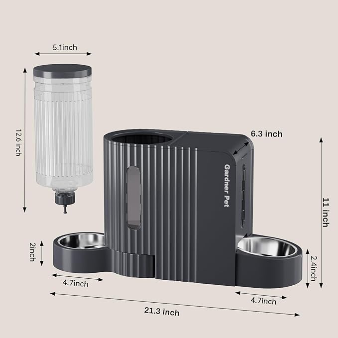 Gardner Pet Gravity Cat Water Dispenser & Food Feeder, Automatic Feeder Stainless Steel Bowls Two-in-One Set Large Capacity for Pets Cats, Kittens, Dogs, Puppies -(0.8 Gallons x 2)