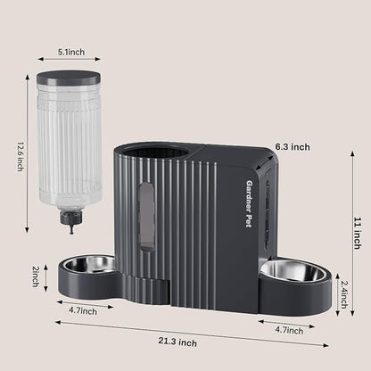 Gardner Pet Gravity Cat Water Dispenser & Food Feeder, Automatic Feeder Stainless Steel Bowls Two-in-One Set Large Capacity for Pets Cats, Kittens, Dogs, Puppies -(0.8 Gallons x 2)