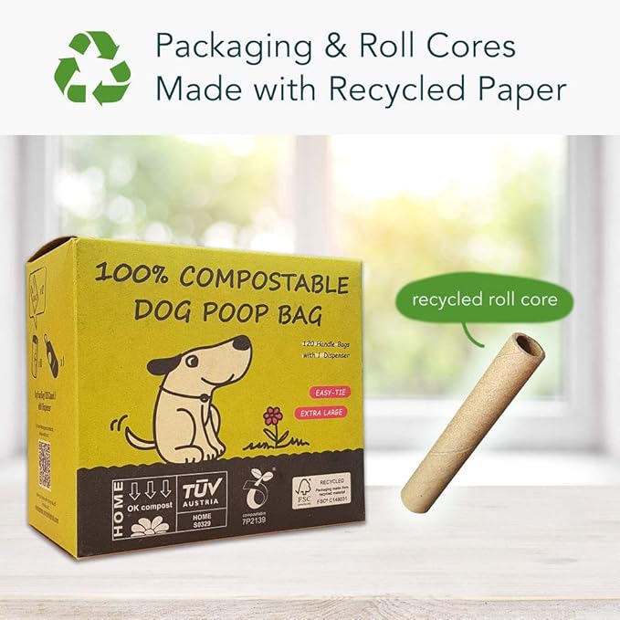 Dog Poop Bag, Compostable Dog Poop Bags, Doggied Poop Bags, Eco-Friendly, Unscented, Vegetable-Based, Extra Thick, Leak Proof, for Dogs and Cat Scoops, 120 Counts with Holder